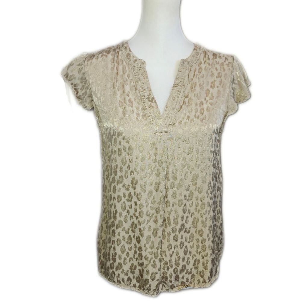 Calvin Klein Gold Animal Print V-neck Flutter Sleeve Blouse, M